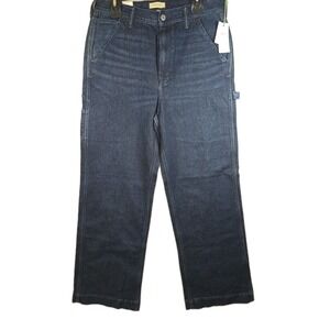 AE77 Stovepipe Jeans Womens 12  Blue Dark Utility Carpenter Denim Wide Leg  New